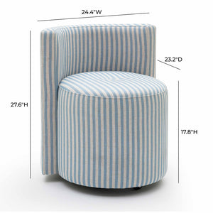 TOV Furniture Alyssa Striped Linen Rolling Desk Chair - Chic Comfort with Retro Design for Stylish Workspaces Blue TOV-H80002