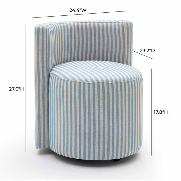 TOV Furniture Alyssa Striped Linen Rolling Desk Chair - Chic Comfort with Retro Design for Stylish Workspaces Blue TOV-H80002