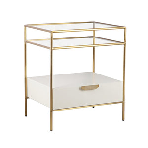 TOV Furniture Darla 23" Cream Glass Nightstand with Soft-Close Drawer & Elegant Open Shelf for Modern Bedrooms TOV-IHB68765