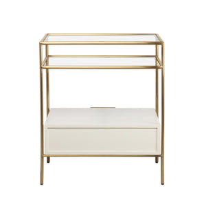 TOV Furniture Darla 23" Cream Glass Nightstand with Soft-Close Drawer & Elegant Open Shelf for Modern Bedrooms TOV-IHB68765