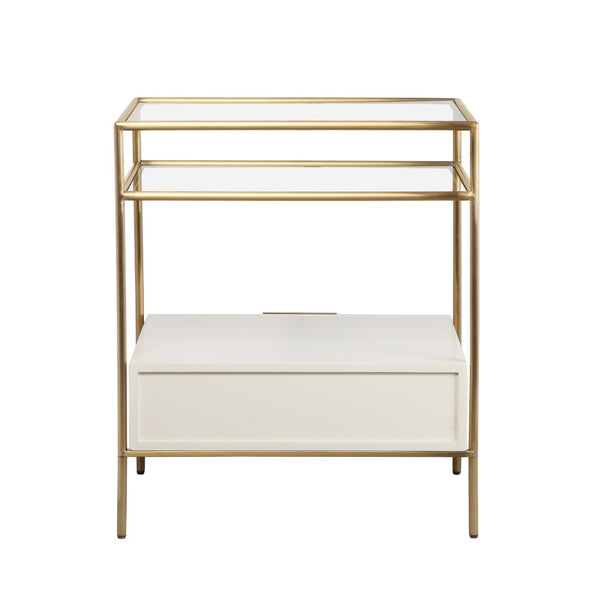 TOV Furniture Darla 23" Cream Glass Nightstand with Soft-Close Drawer & Elegant Open Shelf for Modern Bedrooms TOV-IHB68765
