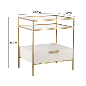TOV Furniture Darla 23" Cream Glass Nightstand with Soft-Close Drawer & Elegant Open Shelf for Modern Bedrooms TOV-IHB68765