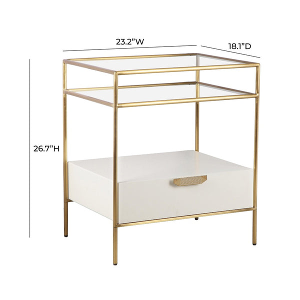TOV Furniture Darla 23" Cream Glass Nightstand with Soft-Close Drawer & Elegant Open Shelf for Modern Bedrooms TOV-IHB68765