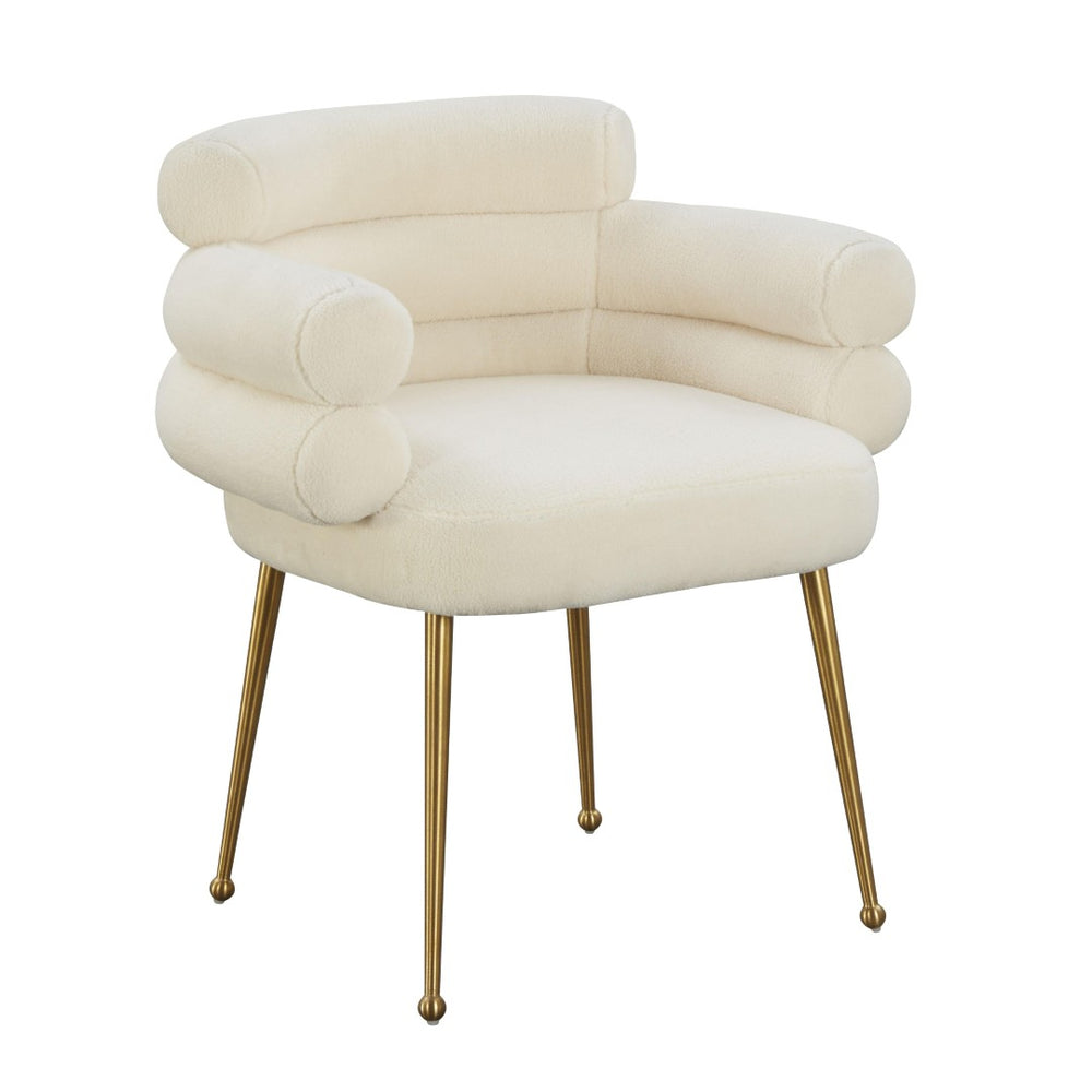 TOV Furniture Dente Cream Faux Sheepskin Dining Chair - Luxe Comfort with Gold Legs for Chic Modern Interiors TOV-IHD68508
