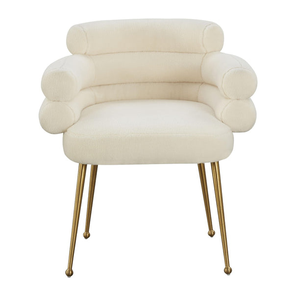 TOV Furniture Dente Cream Faux Sheepskin Dining Chair - Luxe Comfort with Gold Legs for Chic Modern Interiors TOV-IHD68508
