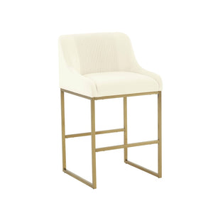 TOV Furniture Lisa Pleated Velvet Counter Stool – Luxe Design with Brass Accents & Stainless Steel Legs for Elegance Cream TOV-IHD68644