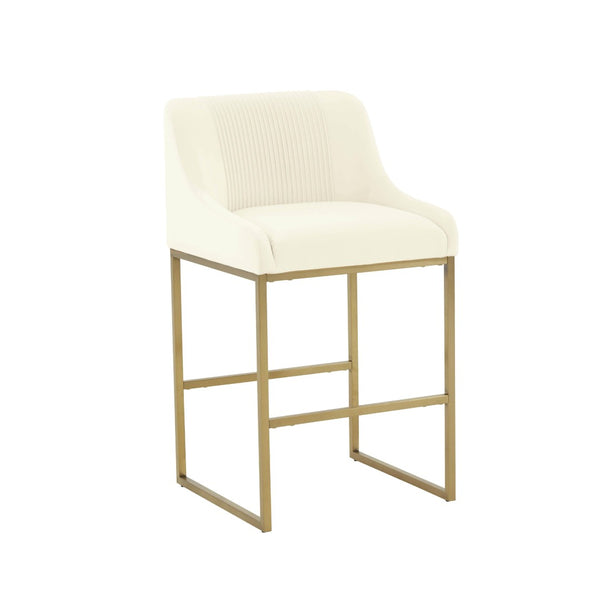 TOV Furniture Lisa Pleated Velvet Counter Stool – Luxe Design with Brass Accents & Stainless Steel Legs for Elegance Cream TOV-IHD68644