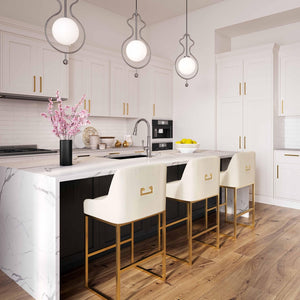 TOV Furniture Lisa Pleated Velvet Counter Stool – Luxe Design with Brass Accents & Stainless Steel Legs for Elegance Cream TOV-IHD68644