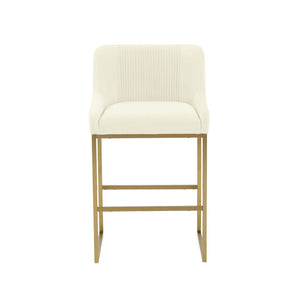 TOV Furniture Lisa Pleated Velvet Counter Stool – Luxe Design with Brass Accents & Stainless Steel Legs for Elegance Cream TOV-IHD68644