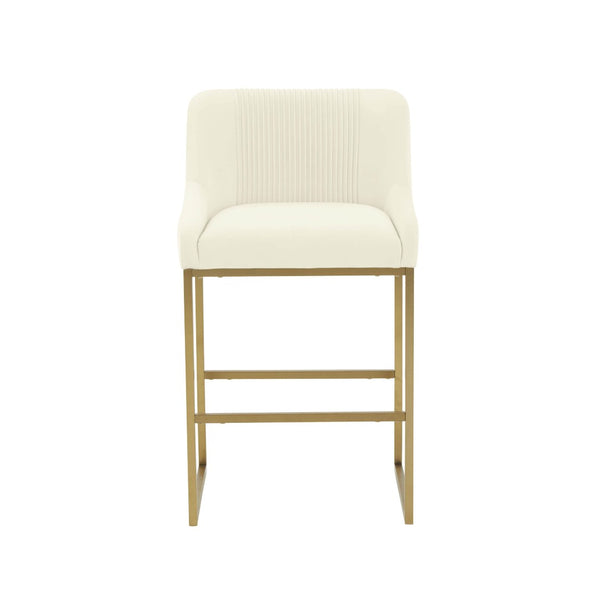 TOV Furniture Lisa Pleated Velvet Counter Stool – Luxe Design with Brass Accents & Stainless Steel Legs for Elegance Cream TOV-IHD68644