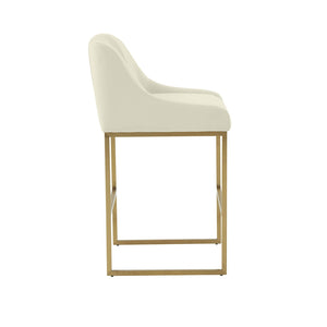 TOV Furniture Lisa Pleated Velvet Counter Stool – Luxe Design with Brass Accents & Stainless Steel Legs for Elegance Cream TOV-IHD68644