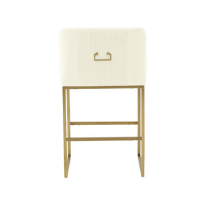 TOV Furniture Lisa Pleated Velvet Counter Stool – Luxe Design with Brass Accents & Stainless Steel Legs for Elegance Cream TOV-IHD68644