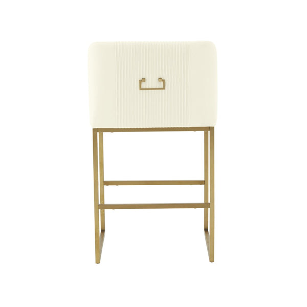 TOV Furniture Lisa Pleated Velvet Counter Stool – Luxe Design with Brass Accents & Stainless Steel Legs for Elegance Cream TOV-IHD68644
