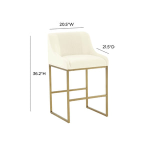 TOV Furniture Lisa Pleated Velvet Counter Stool – Luxe Design with Brass Accents & Stainless Steel Legs for Elegance Cream TOV-IHD68644