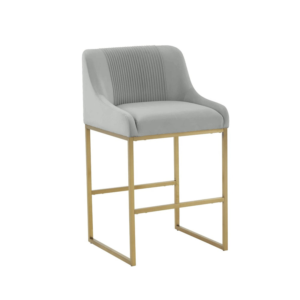 TOV Furniture Lisa Pleated Velvet Counter Stool – Luxe Design with Brass Accents & Stainless Steel Legs for Elegance Grey TOV-IHD68645