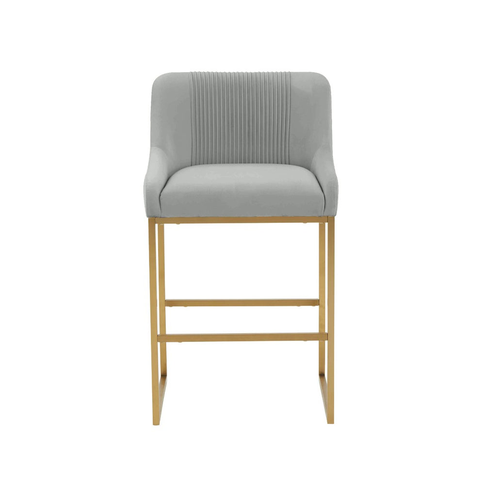 TOV Furniture Lisa Pleated Velvet Counter Stool – Luxe Design with Brass Accents & Stainless Steel Legs for Elegance Grey TOV-IHD68645
