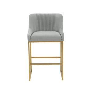 TOV Furniture Lisa Pleated Velvet Counter Stool – Luxe Design with Brass Accents & Stainless Steel Legs for Elegance Grey TOV-IHD68645