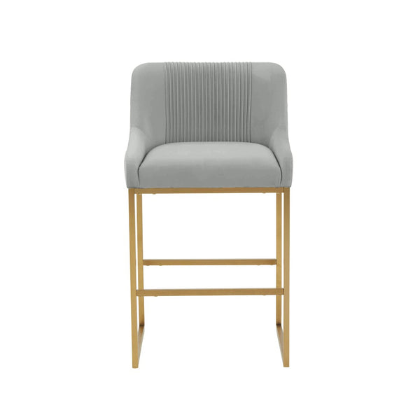 TOV Furniture Lisa Pleated Velvet Counter Stool – Luxe Design with Brass Accents & Stainless Steel Legs for Elegance Grey TOV-IHD68645