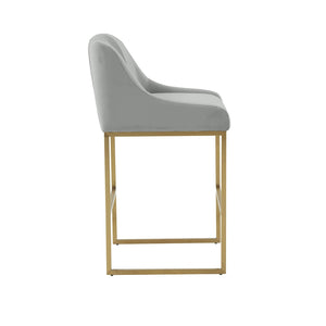 TOV Furniture Lisa Pleated Velvet Counter Stool – Luxe Design with Brass Accents & Stainless Steel Legs for Elegance Grey TOV-IHD68645