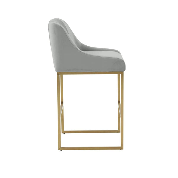 TOV Furniture Lisa Pleated Velvet Counter Stool – Luxe Design with Brass Accents & Stainless Steel Legs for Elegance Grey TOV-IHD68645