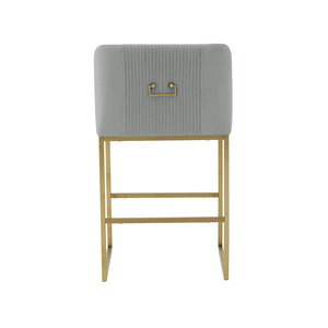 TOV Furniture Lisa Pleated Velvet Counter Stool – Luxe Design with Brass Accents & Stainless Steel Legs for Elegance Grey TOV-IHD68645