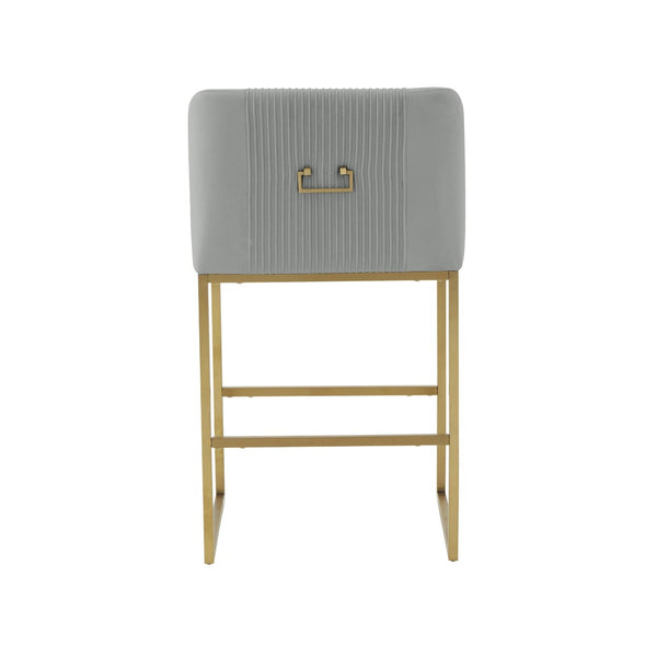 TOV Furniture Lisa Pleated Velvet Counter Stool – Luxe Design with Brass Accents & Stainless Steel Legs for Elegance Grey TOV-IHD68645