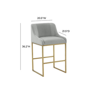 TOV Furniture Lisa Pleated Velvet Counter Stool – Luxe Design with Brass Accents & Stainless Steel Legs for Elegance Grey TOV-IHD68645