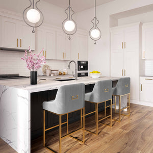 TOV Furniture Lisa Pleated Velvet Counter Stool – Luxe Design with Brass Accents & Stainless Steel Legs for Elegance Grey TOV-IHD68645