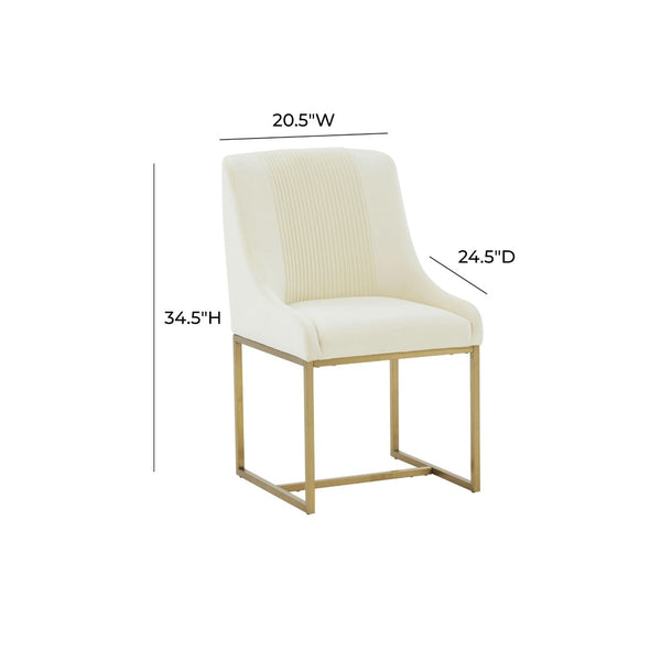 TOV Furniture Lisa Pleated Velvet Dining Chair – Glamorous Comfort with Brass Accents for Luxe Dining Spaces Cream TOV-IHD68646