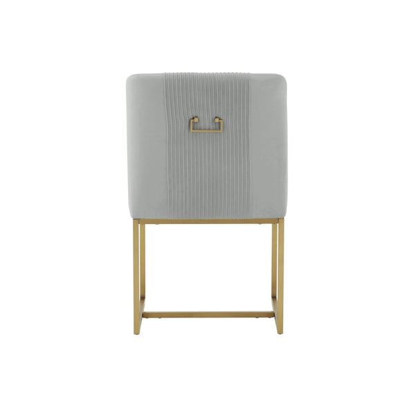 TOV Furniture Lisa Pleated Velvet Dining Chair – Glamorous Comfort with Brass Accents for Luxe Dining Spaces Grey TOV-IHD68647