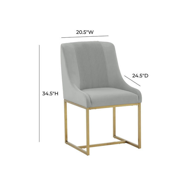 TOV Furniture Lisa Pleated Velvet Dining Chair – Glamorous Comfort with Brass Accents for Luxe Dining Spaces Grey TOV-IHD68647