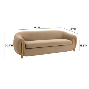 TOV Furniture Lina 93" Sofa - Luxurious Cream Chenille with Brass Accents for Modern Living Room Elegance Cafe Au Lait TOV-IHL68673