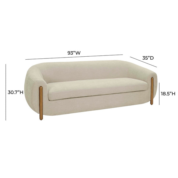 TOV Furniture Lina 93" Sofa - Luxurious Cream Chenille with Brass Accents for Modern Living Room Elegance Grey TOV-IHL68674