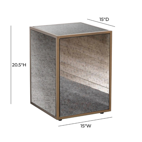 TOV Furniture Lana Antique Smoky Mirrored Side Table - Elegant Brass-Trimmed Accent for Modern or Transitional Spaces TOV-IHOC44204