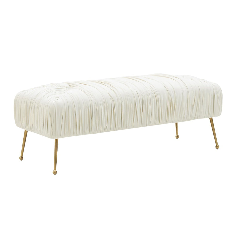 TOV Furniture Jessica 47" Cream Velvet Bench - Elegant Pleated Design with Gold Legs for Stylish Living Spaces TOV-IHOC68201