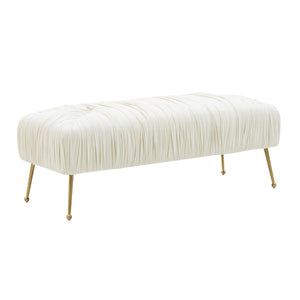 TOV Furniture Jessica 47" Cream Velvet Bench - Elegant Pleated Design with Gold Legs for Stylish Living Spaces TOV-IHOC68201