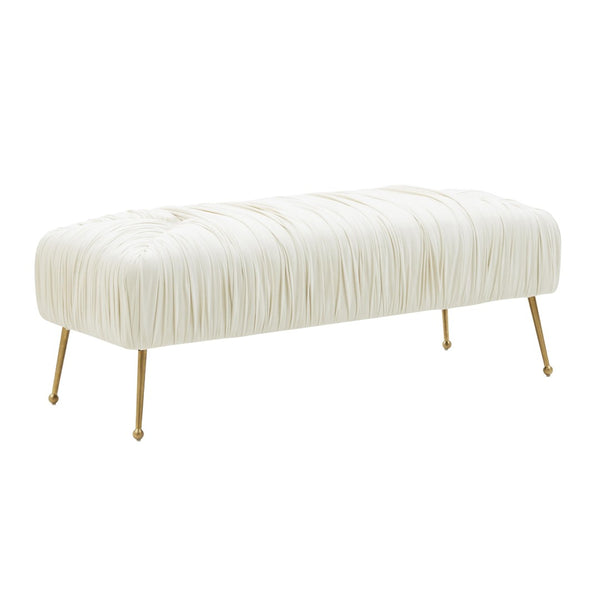TOV Furniture Jessica 47" Cream Velvet Bench - Elegant Pleated Design with Gold Legs for Stylish Living Spaces TOV-IHOC68201
