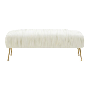 TOV Furniture Jessica 47" Cream Velvet Bench - Elegant Pleated Design with Gold Legs for Stylish Living Spaces TOV-IHOC68201