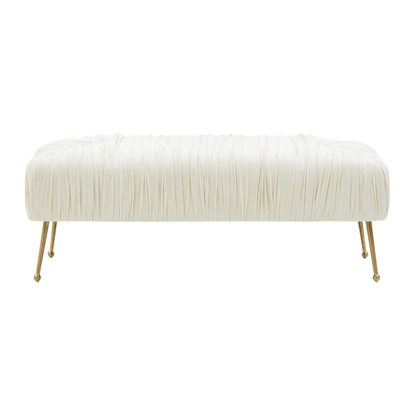 TOV Furniture Jessica 47" Cream Velvet Bench - Elegant Pleated Design with Gold Legs for Stylish Living Spaces TOV-IHOC68201