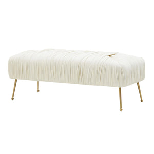 TOV Furniture Jessica 47" Cream Velvet Bench - Elegant Pleated Design with Gold Legs for Stylish Living Spaces TOV-IHOC68201