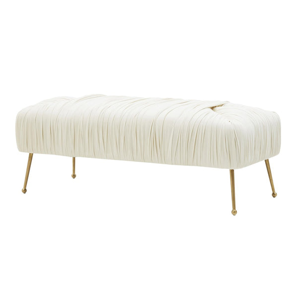 TOV Furniture Jessica 47" Cream Velvet Bench - Elegant Pleated Design with Gold Legs for Stylish Living Spaces TOV-IHOC68201