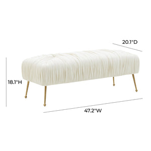 TOV Furniture Jessica 47" Cream Velvet Bench - Elegant Pleated Design with Gold Legs for Stylish Living Spaces TOV-IHOC68201