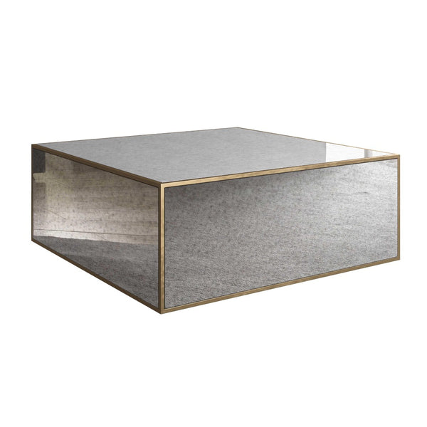 TOV Furniture Lana Mirrored Coffee Table - Antique Smokey Glass Top with Brass Trim for Modern Elegance in Living Rooms Large TOV-IHOC68256