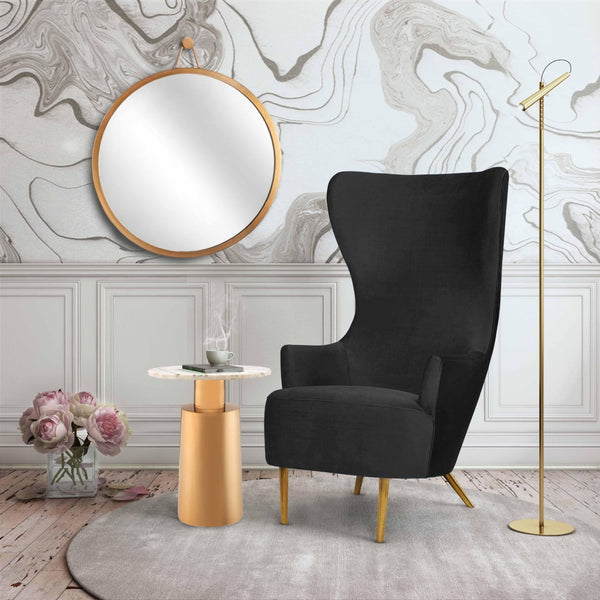 TOV Furniture Julia Velvet Wingback Chair - Sculptural Elegance Meets Comfort with Gold Accents for Your Space Black TOV-IHS44150