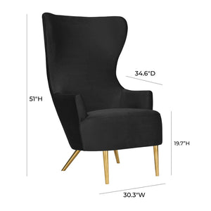 TOV Furniture Julia Velvet Wingback Chair - Sculptural Elegance Meets Comfort with Gold Accents for Your Space Black TOV-IHS44150