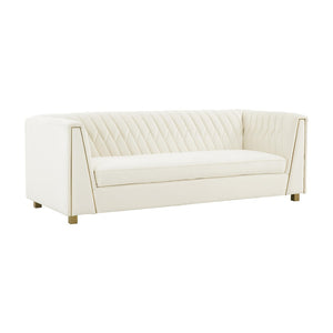 TOV Furniture Wafa 87" Cream Velvet Sofa - Handcrafted Glamour with Gold Accents & Geometric Stitch for Elegance TOV-IHS68203