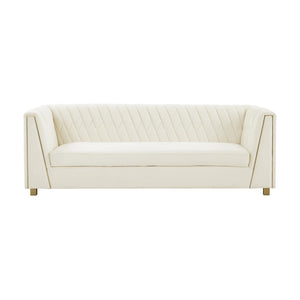 TOV Furniture Wafa 87" Cream Velvet Sofa - Handcrafted Glamour with Gold Accents & Geometric Stitch for Elegance TOV-IHS68203
