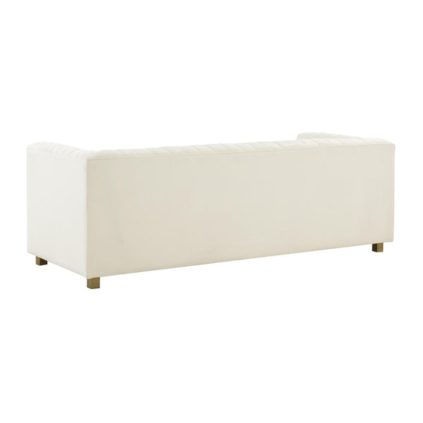 TOV Furniture Wafa 87" Cream Velvet Sofa - Handcrafted Glamour with Gold Accents & Geometric Stitch for Elegance TOV-IHS68203