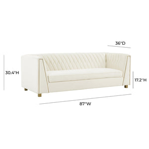 TOV Furniture Wafa 87" Cream Velvet Sofa - Handcrafted Glamour with Gold Accents & Geometric Stitch for Elegance TOV-IHS68203