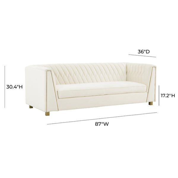 TOV Furniture Wafa 87" Cream Velvet Sofa - Handcrafted Glamour with Gold Accents & Geometric Stitch for Elegance TOV-IHS68203